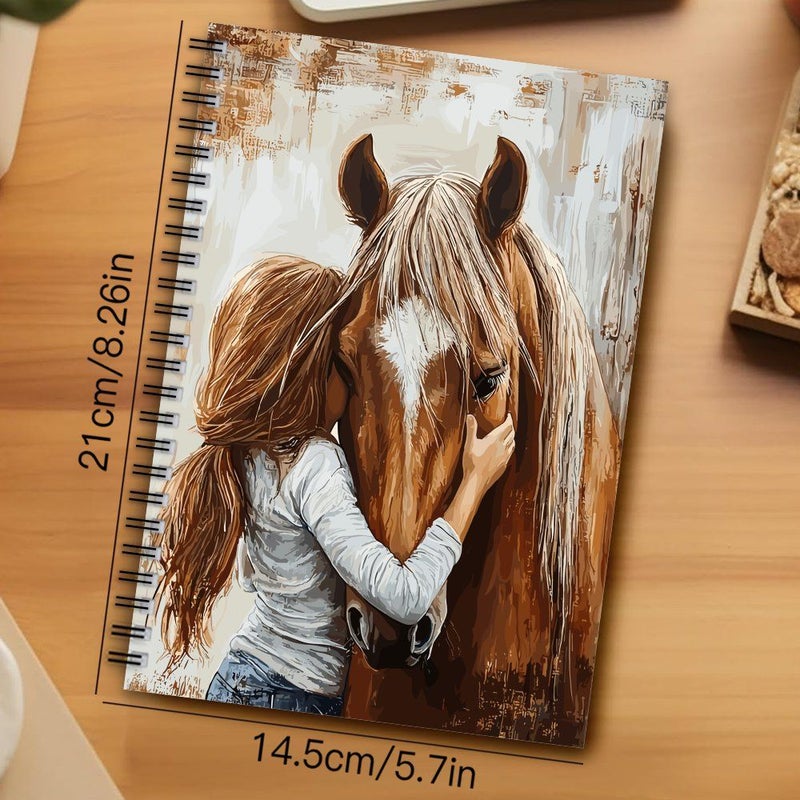 كراسة الملاحظات الحلزونية الغربية، تصميم يوميات الفروسية، فتاة ركوب الخيل للرسم - Image 4