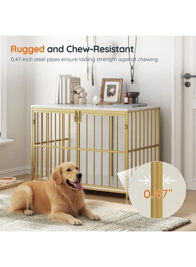 HOOBRO 38.6" Dog Crate Furniture, Wooden Indoor Dog Kennel, Decorative Dog Crate End Table, Chew-Resistant Heavy Duty Dog Crate for Small/Medium Dog, White and Gold DW100GW03 - Image 2
