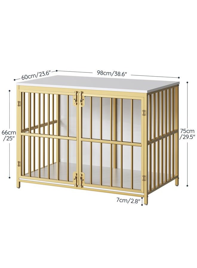 HOOBRO 38.6" Dog Crate Furniture, Wooden Indoor Dog Kennel, Decorative Dog Crate End Table, Chew-Resistant Heavy Duty Dog Crate for Small/Medium Dog, White and Gold DW100GW03 - Image 3