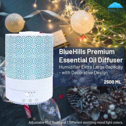 BlueHills 2500 ML XL Essential Oil Diffuser Aroma Humidifier with Timer for Large Home Decor Baby Rooms Big Huge 2.5 L Capacity Long Run Color Changing Lights Decorative Design High Mist White- F002 - Image 2
