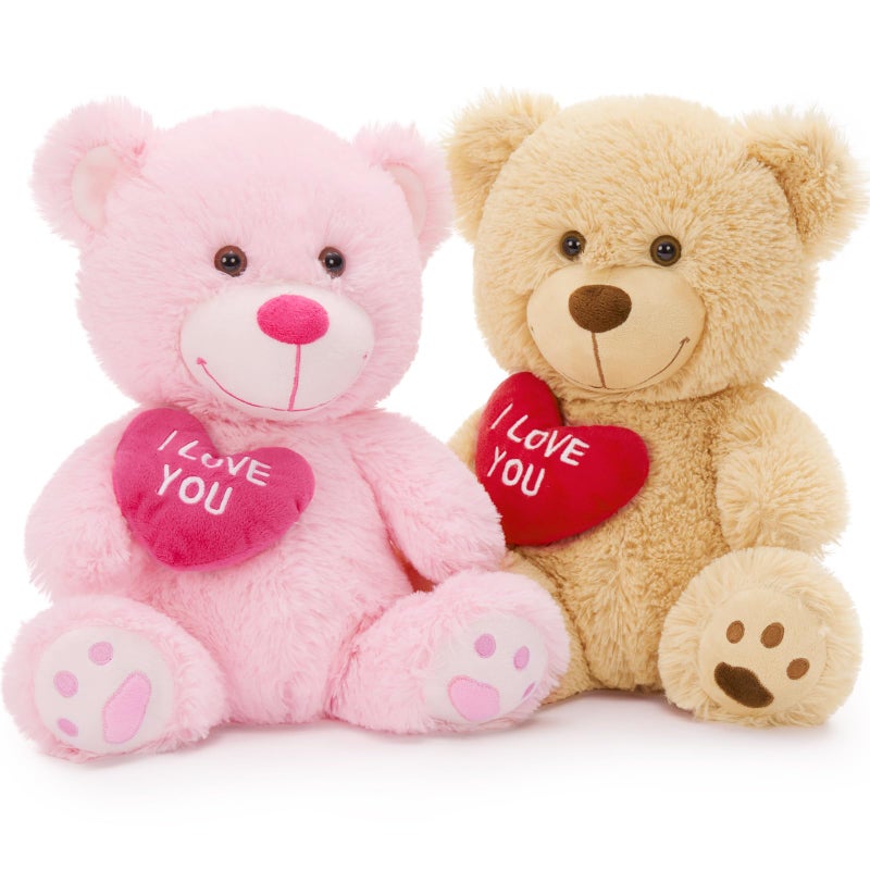 MaoGoLan Bulk Valentines Teddy Bear Stuffed Animal with Red Heart, I Love You Small Teddy Bears Plush in Bulk, 12" Valentines Bear Gift for Gift, Girlfriend, Girls,Kids, Decorations,Pink and Brown - Image 1