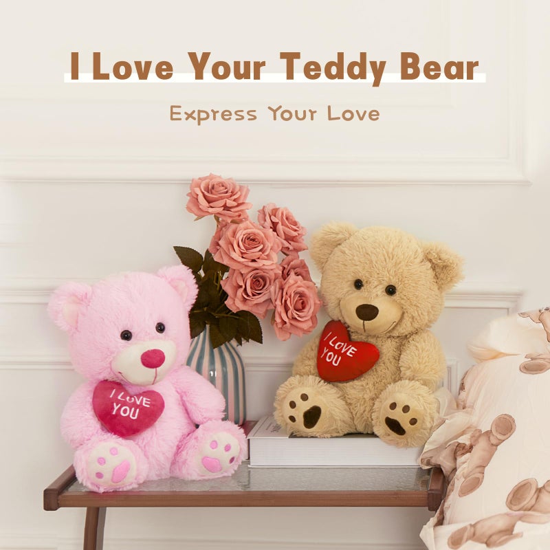 MaoGoLan Bulk Valentines Teddy Bear Stuffed Animal with Red Heart, I Love You Small Teddy Bears Plush in Bulk, 12" Valentines Bear Gift for Gift, Girlfriend, Girls,Kids, Decorations,Pink and Brown - Image 4
