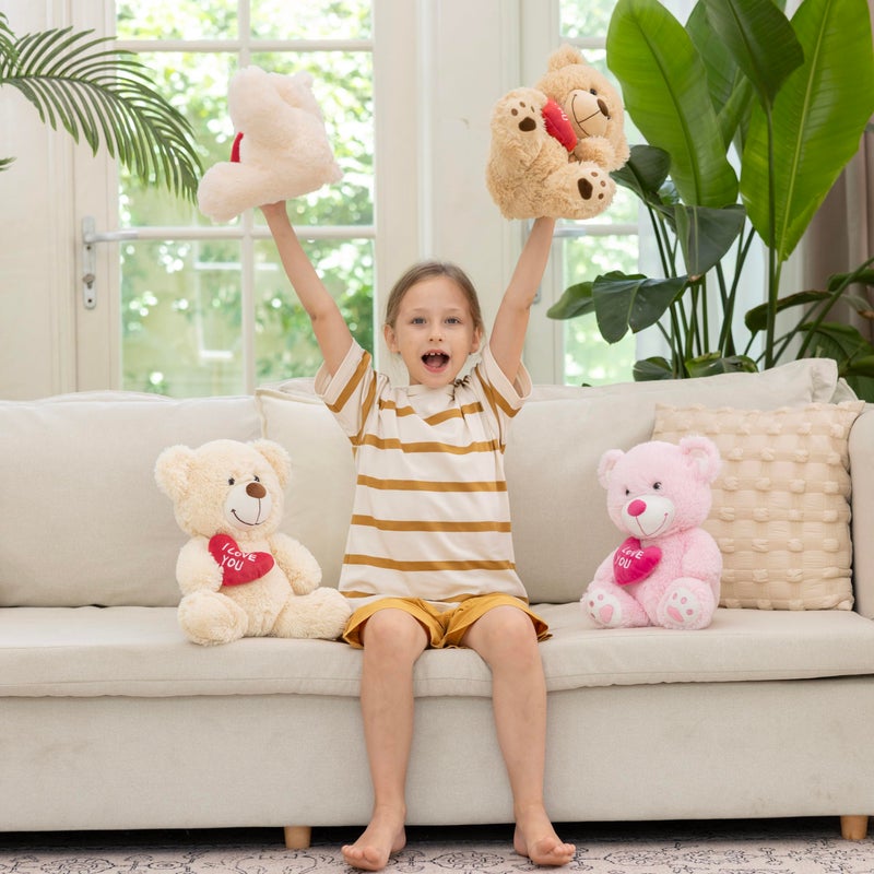 MaoGoLan Bulk Valentines Teddy Bear Stuffed Animal with Red Heart, I Love You Small Teddy Bears Plush in Bulk, 12" Valentines Bear Gift for Gift, Girlfriend, Girls,Kids, Decorations,Pink and Brown - Image 3