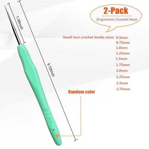 Mdoker 2PCS Small Size Crochet Hook Ergonomic Handle Crochet Hook Needles for Arthritic Hands,Thread Crochet Steel Lace Hooks Size 0.5mm - Image 2