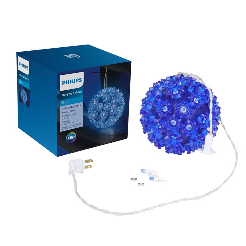 PHILIPS Blue 55 Hanging Sphere Light with 50 LED Bulbs UL Listed for IndoorOutdoor Use 50 Mini LED Bulbs in Hanging Ball Winter Decoration for Parties