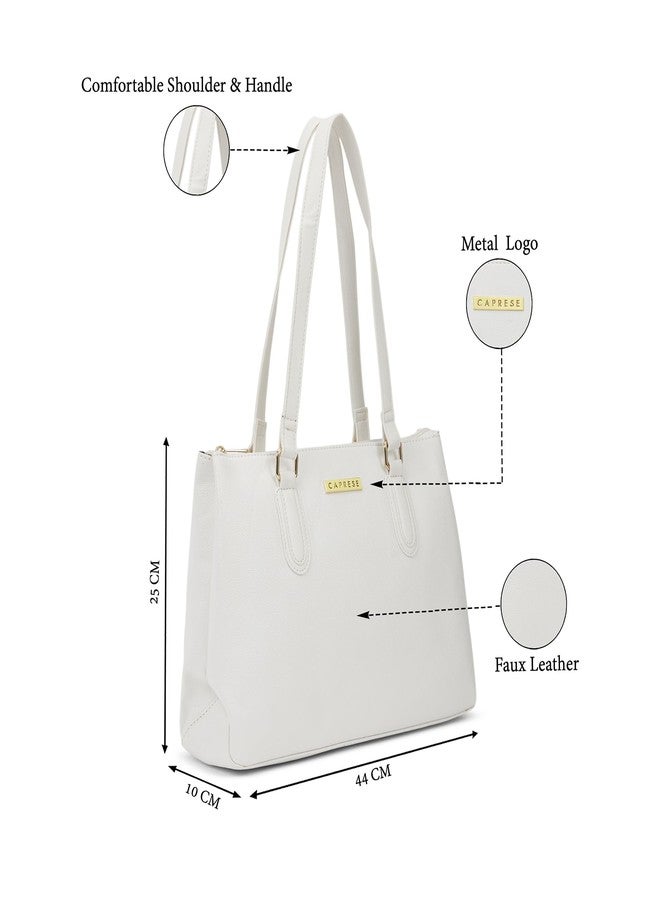 Caprese Meta Small Tote Bag for Women with Comfortable Straps | Stylish Shoulder & Handheld Bag | Fits Up to 16 Inch Laptop | Durable, Multi-Compartment Design for Work, Travel, Shopping (White) - Image 3