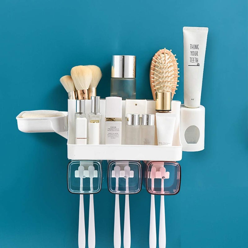Maharsh Wall Mountable Durable and Stable Plastic Toothbrush Holder with 3 Slots for Keeping Toothpaste, Comb, Cream, Lotion & soap Home and Home and Office (Multi) (3 Slot) - Image 1