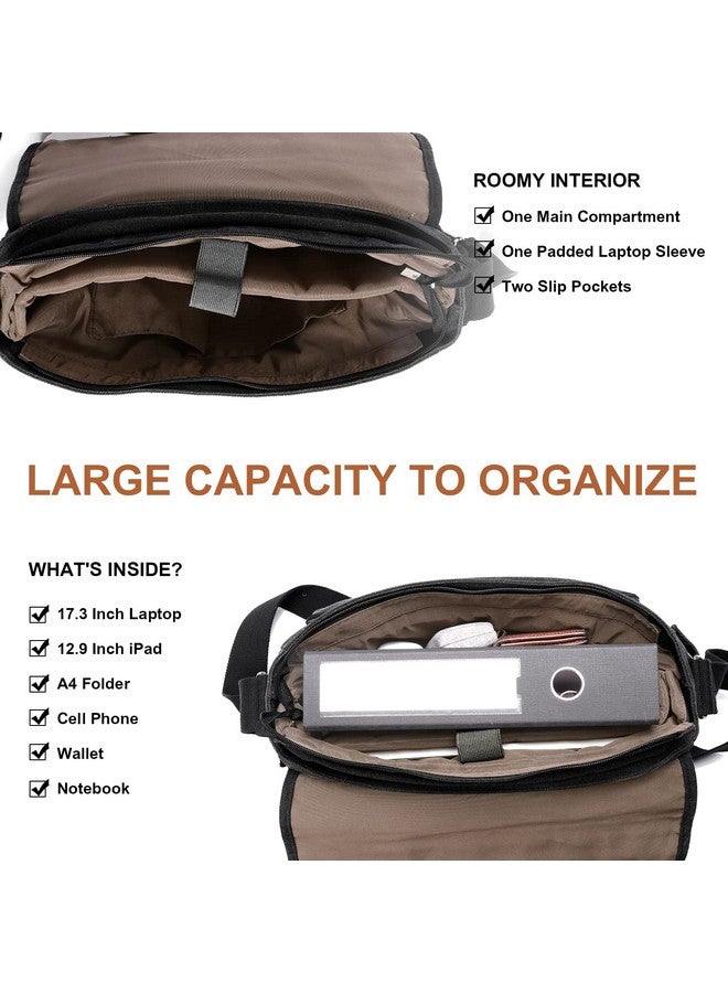 ESTARER Messenger Bag 17-17.3 Inch, Men's Computer Bag Water-resistant Canvas, Teacher Laptop Satchel for Work Office College, Dark Grey - Image 3