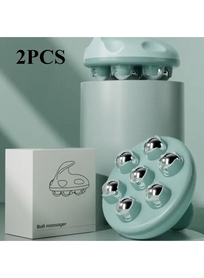 Blue 2pcs 7 Ball Massage Roller For Full Body Neck Shoulder Waist Muscle Relaxation - Image 1