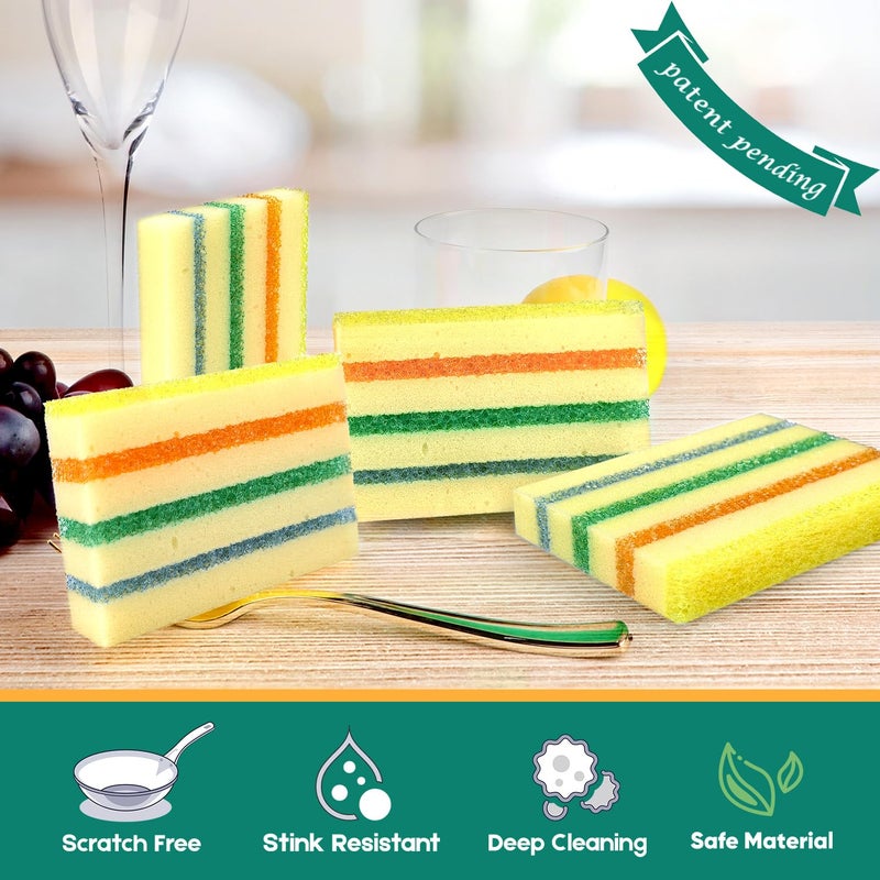 LAUNDRYLUX 4 Pack Scrub Sponge - Temperature-Responsive - 50% More Power & Rinses Cleaner Cleaning Sponges, Multipurpose Dish Sponges for Kitchens, Bathrooms, and Outdoor Use - Patent Pending - Image 2