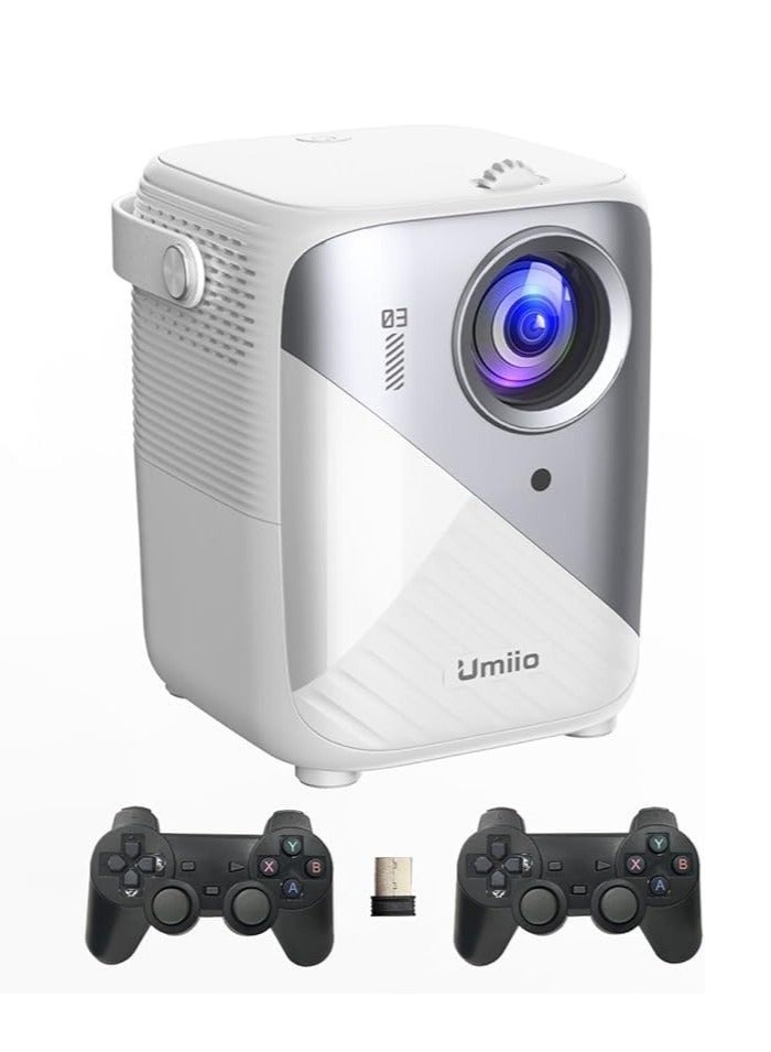 Umiio Q3 Pro Portable Smart Projector – WiFi & Bluetooth, 1024x600 Native Resolution, 4K Supported Upscaling, Dual Wireless Game Controllers, Keystone Correction, Android/iOS/PC Compatible – Black