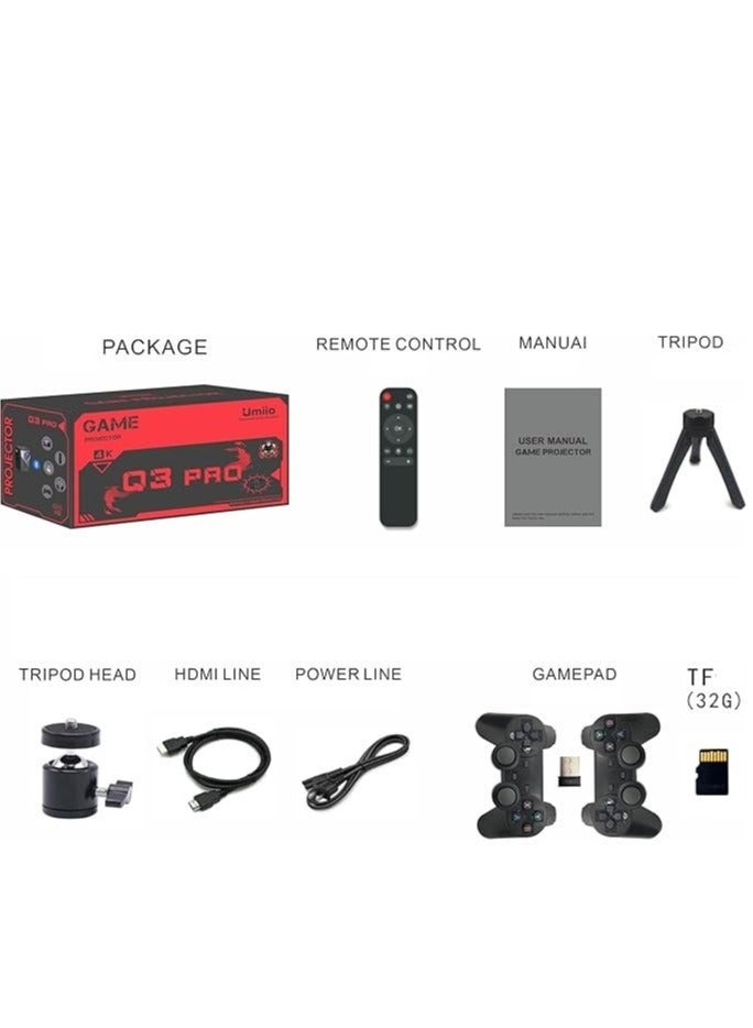 Umiio Umiio Q3 Pro Portable Smart Projector – WiFi & Bluetooth, 1024x600 Native Resolution, 4K Supported Upscaling, Dual Wireless Game Controllers, Keystone Correction, Android/iOS/PC Compatible – Black - Image 5