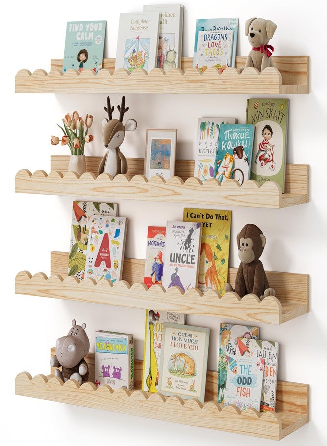 Shario Nursery Book Shelves, 4-Pack Wood Floating Shelves for Wall Kids, Scalloped Shelves, Wall Book Shelves for Bedroom Kids, Toddler Room, Baby Room, Nursery Decor (Wood, 23 Inches) - Image 1