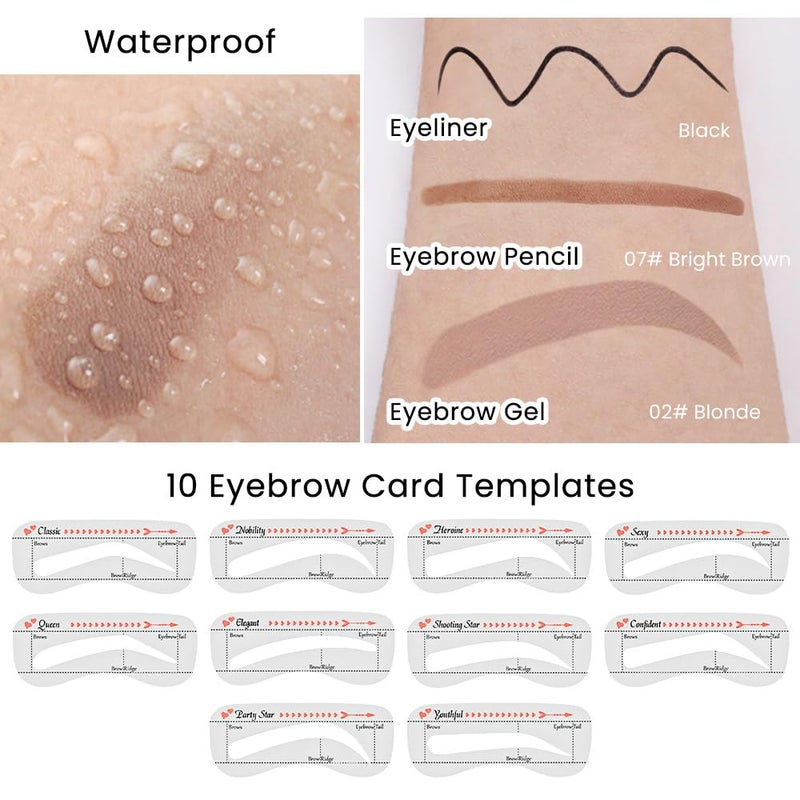 evpct Eyebrow Stencils Kit for Women Shaping, Eyebrow Shaper Makeup Kit, Eye Brow Stencil Shaper Tinting kits for Women, with Eyeliner, Eyebrows Pencil, Pomade, Brush and 10 Stencils, Kit-02# BLONDE - Image 5