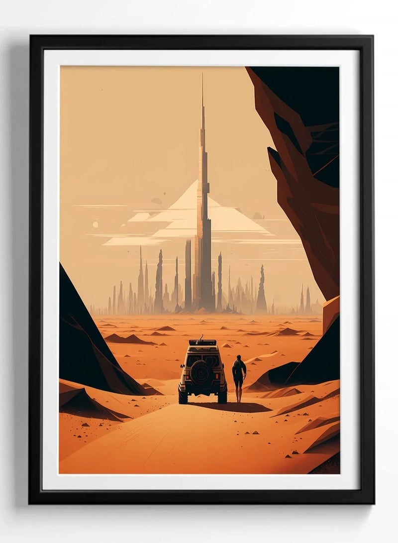 Boomah Accessories Dubai Travel Burj Khalifa Desert  , UAE Poster with Frame 30x40cm