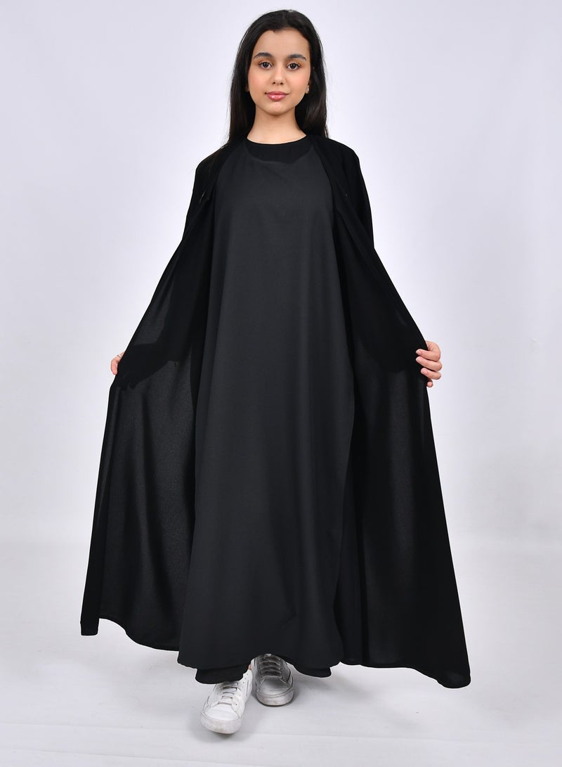 عبايات حوراء عبايه بناتيه لف سوداء بفستان متصل وزر اغلاق - Image 5