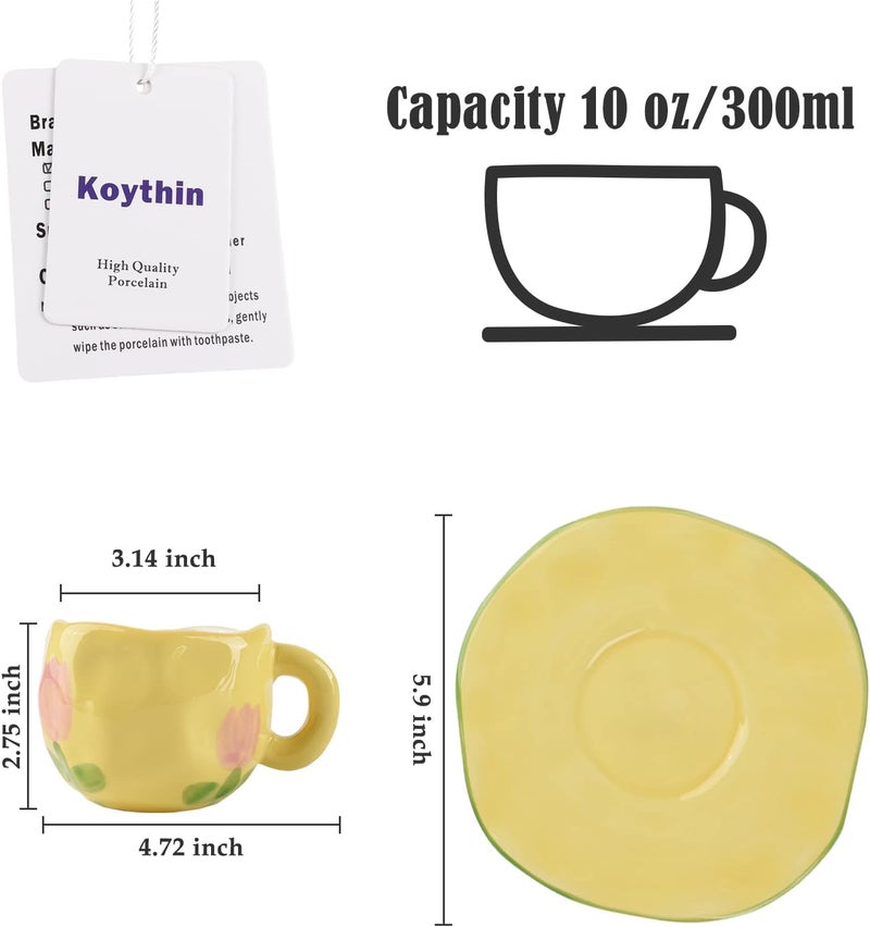 Koythin Ceramic Coffee Mug, Tulip Mug Cup for Women with Saucer for Office and Home, Dishwasher and Microwave Safe, 10 oz/300 ml for Latte Tea Milk (Tulip Flower) - Image 2