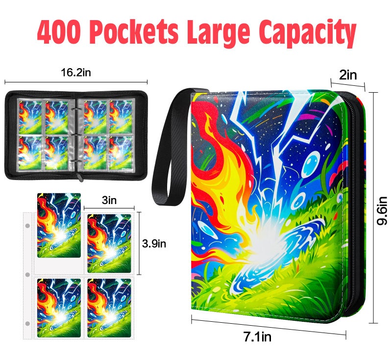 Woorhive Trading Card Binder,4 Pocket Card Collection Binder with 50 Removable Sleeves Can Hold 400 Cards, Waterproof Card Holder for Sports Cards,MTG,TCG,Game Cards,Gifts for Boys Girls - Image 2