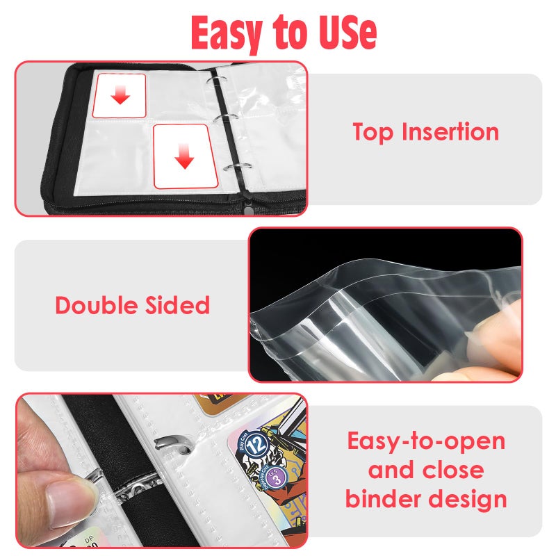 Woorhive Trading Card Binder,4 Pocket Card Collection Binder with 50 Removable Sleeves Can Hold 400 Cards, Waterproof Card Holder for Sports Cards,MTG,TCG,Game Cards,Gifts for Boys Girls - Image 3