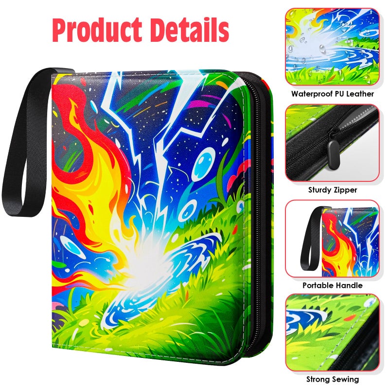 Woorhive Trading Card Binder,4 Pocket Card Collection Binder with 50 Removable Sleeves Can Hold 400 Cards, Waterproof Card Holder for Sports Cards,MTG,TCG,Game Cards,Gifts for Boys Girls - Image 4