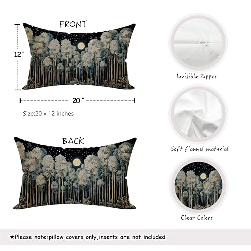 BUJSP Rustic William Morris Inspired Night Forest Green Moon Pillow Covers 12x20 Double-Sided,Vintage Botanical Nature Landscape Decorative Throw Pillow Covers for Home Bedroom Living Room - Image 2