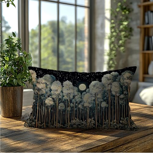 BUJSP Rustic William Morris Inspired Night Forest Green Moon Pillow Covers 12x20 Double-Sided,Vintage Botanical Nature Landscape Decorative Throw Pillow Covers for Home Bedroom Living Room - Image 5