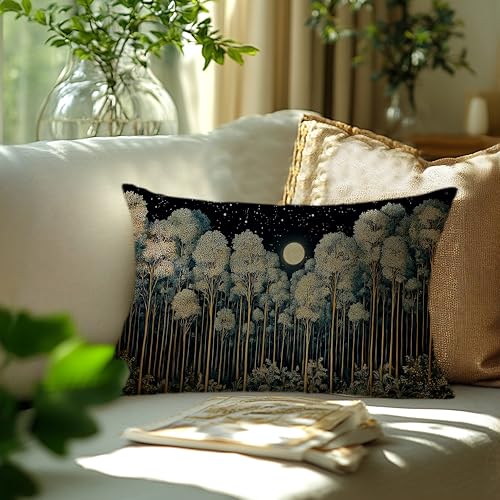 BUJSP Rustic William Morris Inspired Night Forest Green Moon Pillow Covers 12x20 Double-Sided,Vintage Botanical Nature Landscape Decorative Throw Pillow Covers for Home Bedroom Living Room - Image 3