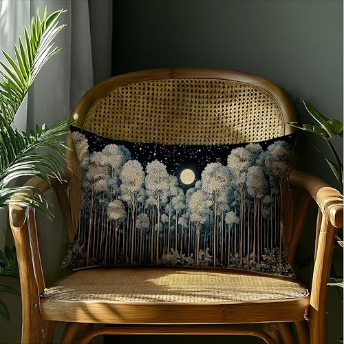 BUJSP Rustic William Morris Inspired Night Forest Green Moon Pillow Covers 12x20 Double-Sided,Vintage Botanical Nature Landscape Decorative Throw Pillow Covers for Home Bedroom Living Room - Image 4