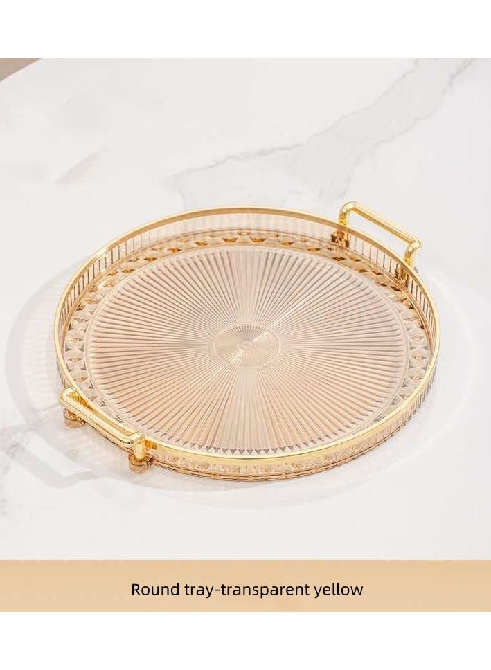 Double-eared round tray acrylic food fruit tray suitable for restaurant, kitchen and bathroom storage non-slip tray - transparent yellow  - Image 1