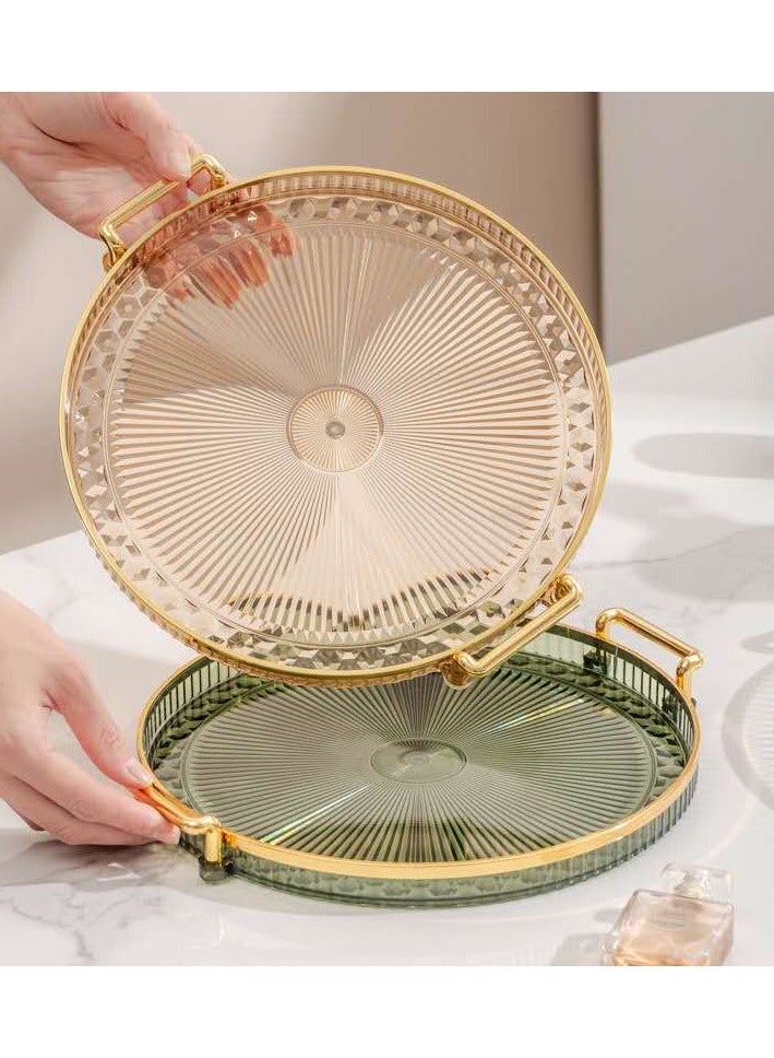 Double-eared round tray acrylic food fruit tray suitable for restaurant, kitchen and bathroom storage non-slip tray - transparent yellow  - Image 2