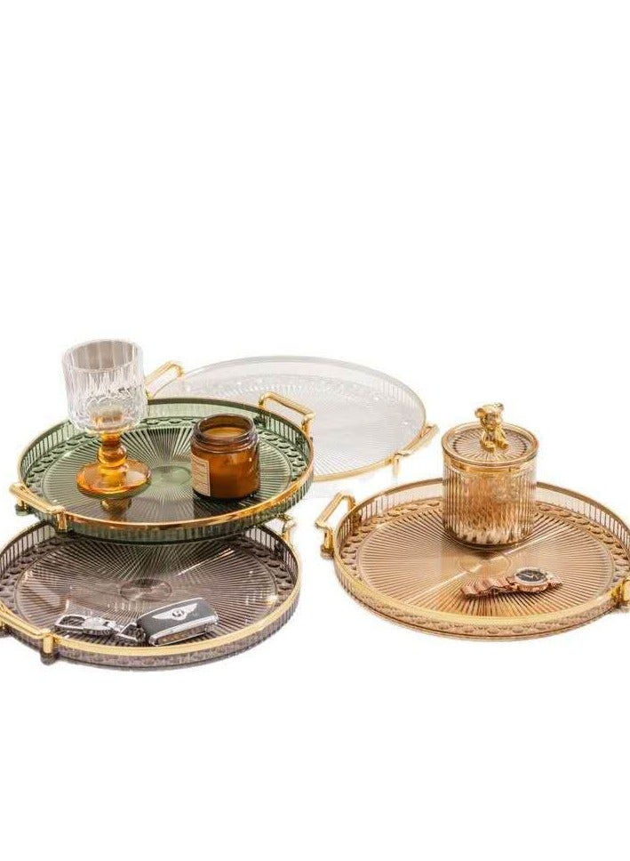 Double-eared round tray acrylic food fruit tray suitable for restaurant, kitchen and bathroom storage non-slip tray - transparent yellow  - Image 3
