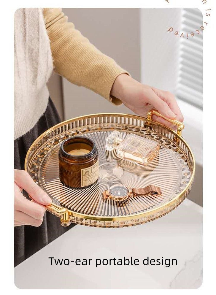 Double-eared round tray acrylic food fruit tray suitable for restaurant, kitchen and bathroom storage non-slip tray - transparent yellow  - Image 4