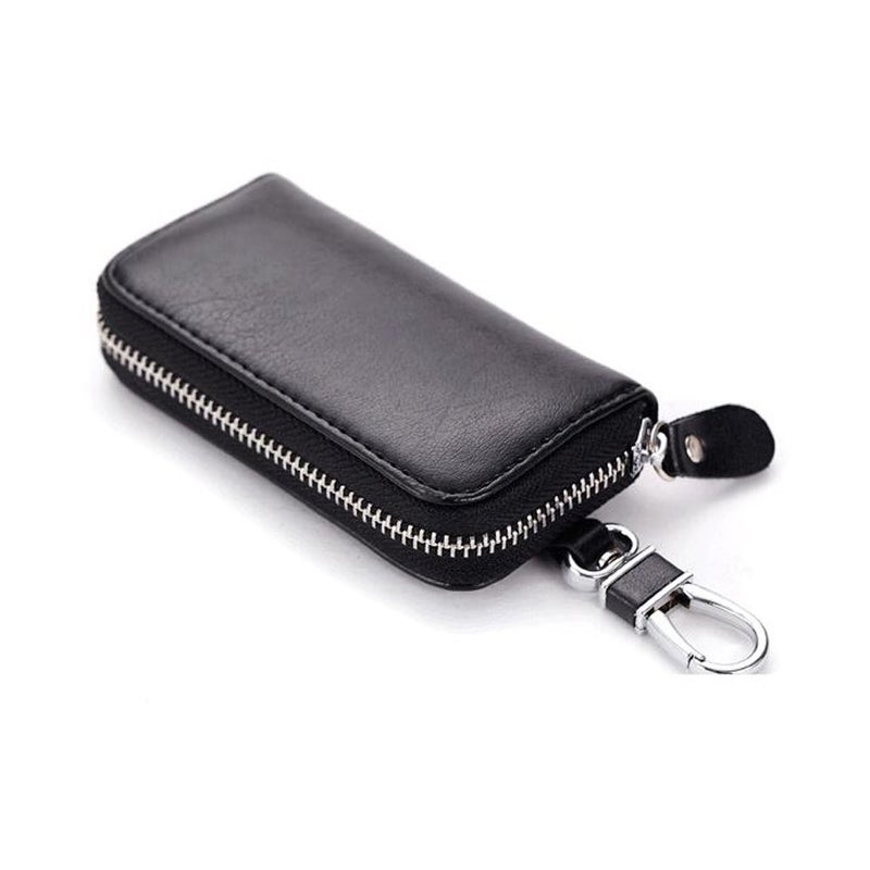 WESTONETEK WESTONETEK Unisex Mens Womens Premium Leather Car Key Holder Bag Keychain Case Wallet with 6 Hooks Zipper Closure, Black  - Image 2