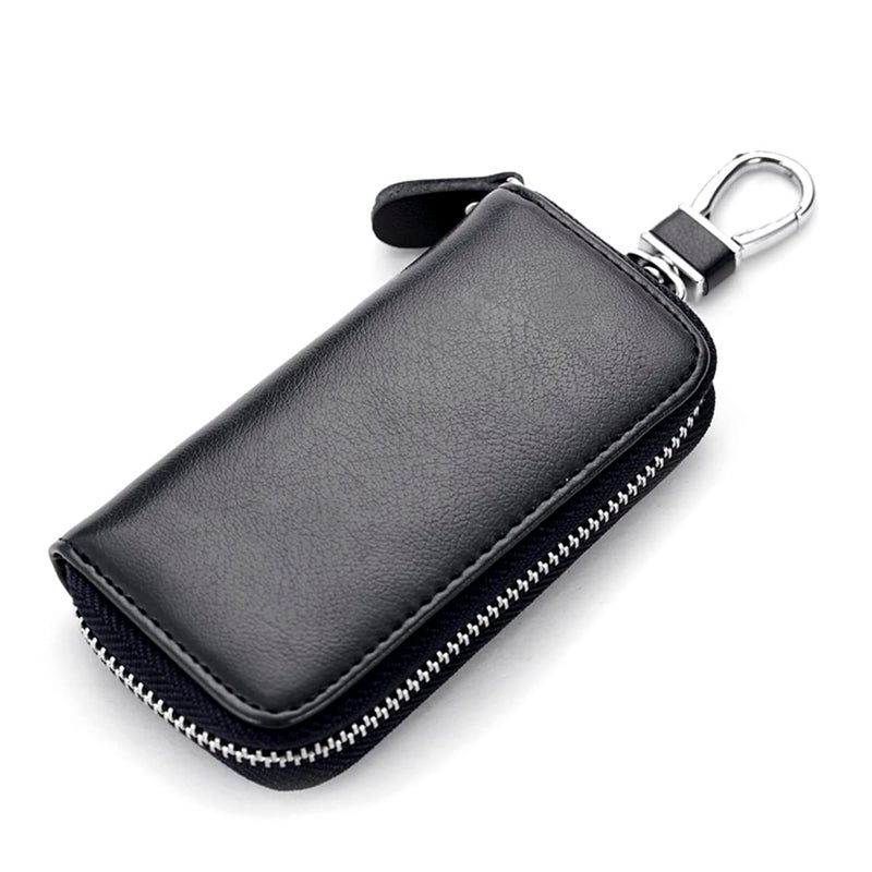 WESTONETEK WESTONETEK Unisex Mens Womens Premium Leather Car Key Holder Bag Keychain Case Wallet with 6 Hooks Zipper Closure, Black  - Image 1