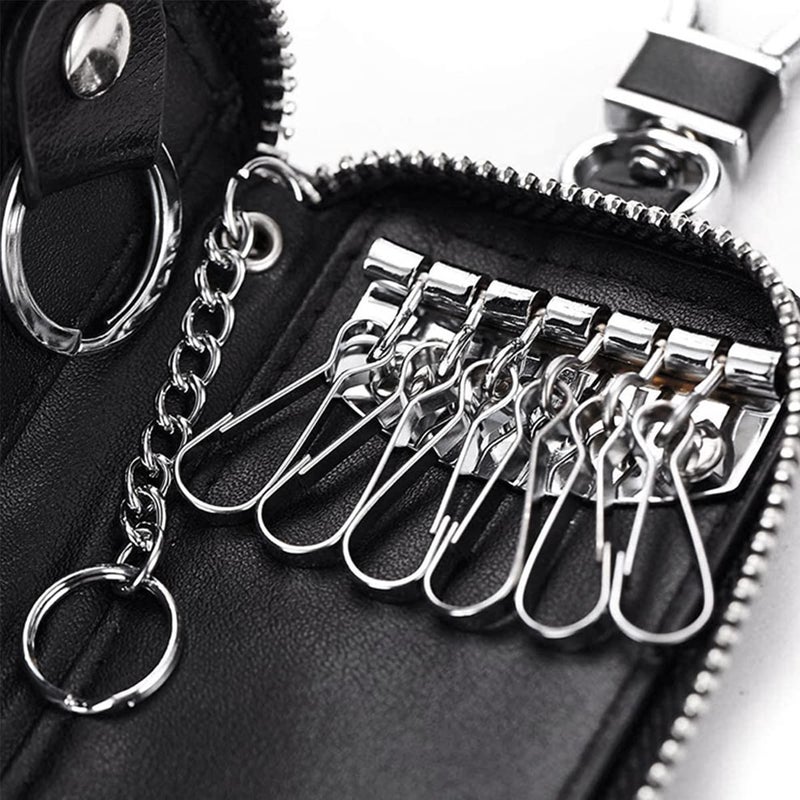 WESTONETEK WESTONETEK Unisex Mens Womens Premium Leather Car Key Holder Bag Keychain Case Wallet with 6 Hooks Zipper Closure, Black  - Image 5