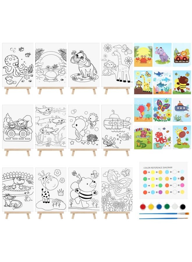 12 Sets Pre Drawn Canvas to Paint Paint Your Own Designer Canvas Set Coloring Painting Canvas Panels Pre Stenciled Canvas Boards with Paints and Brushes for Kid Adult,A - Image 1