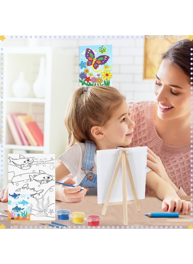 12 Sets Pre Drawn Canvas to Paint Paint Your Own Designer Canvas Set Coloring Painting Canvas Panels Pre Stenciled Canvas Boards with Paints and Brushes for Kid Adult,A - Image 5