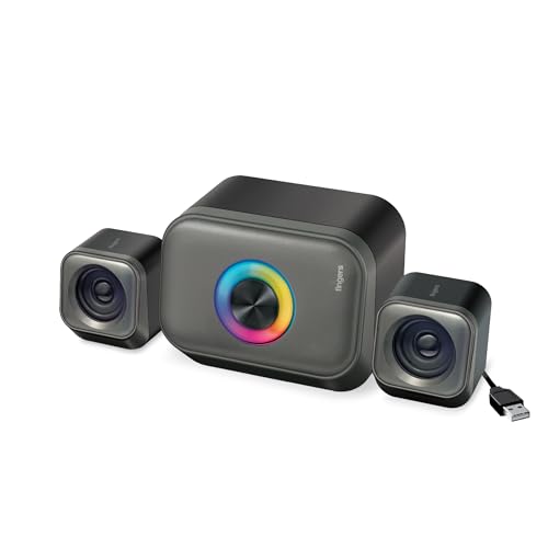 FINGERS StereoCuboid 2.1 Channel Multimedia Speaker (USB Powered | Dual Playback – Bluetooth & AUX | Dazzling RGB Lights | Powerful 13 Watts) - Rich Black + Slate Grey - Image 1