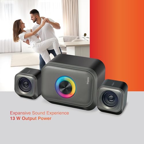 FINGERS StereoCuboid 2.1 Channel Multimedia Speaker (USB Powered | Dual Playback – Bluetooth & AUX | Dazzling RGB Lights | Powerful 13 Watts) - Rich Black + Slate Grey - Image 4