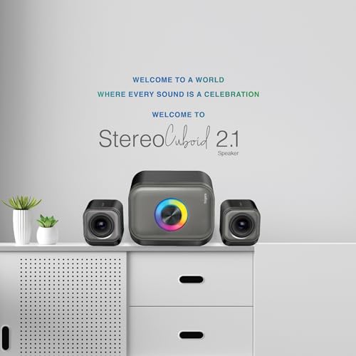 FINGERS StereoCuboid 2.1 Channel Multimedia Speaker (USB Powered | Dual Playback – Bluetooth & AUX | Dazzling RGB Lights | Powerful 13 Watts) - Rich Black + Slate Grey - Image 3