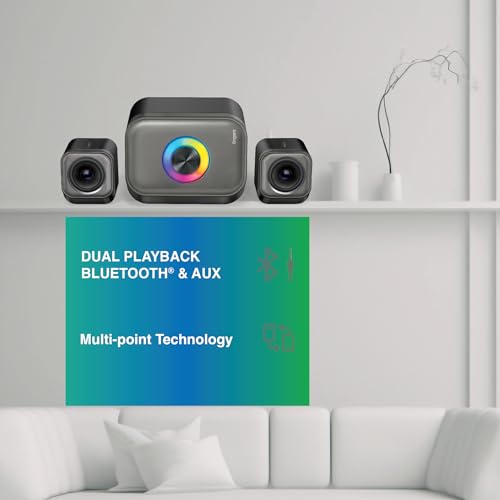 FINGERS StereoCuboid 2.1 Channel Multimedia Speaker (USB Powered | Dual Playback – Bluetooth & AUX | Dazzling RGB Lights | Powerful 13 Watts) - Rich Black + Slate Grey - Image 5