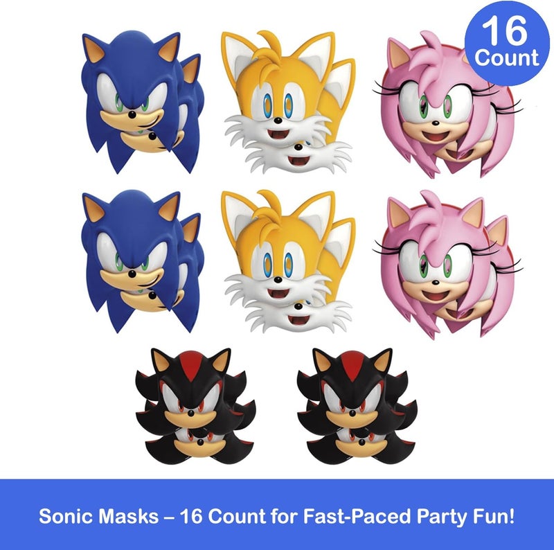 Unique Sonic the Hedgehog Party Masks 16 Assorted Paper Masks with Celebrate With Me Sticker  Sonic Birthday Party Supplies for Kids - Image 2
