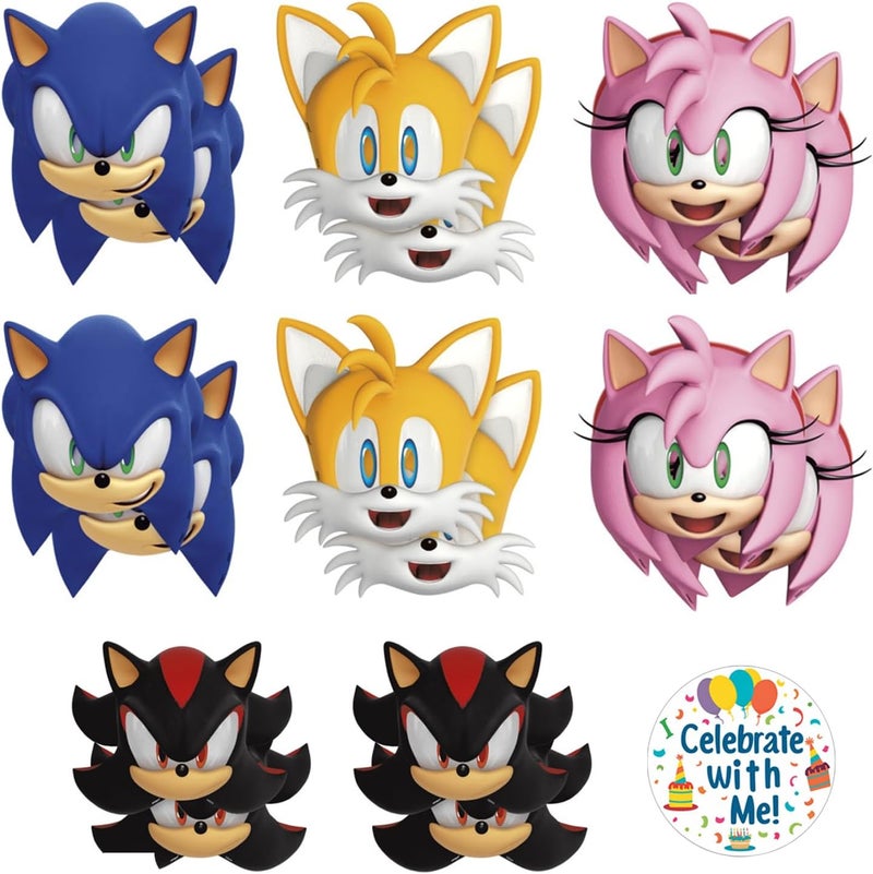 Unique Sonic the Hedgehog Party Masks 16 Assorted Paper Masks with Celebrate With Me Sticker  Sonic Birthday Party Supplies for Kids - Image 1
