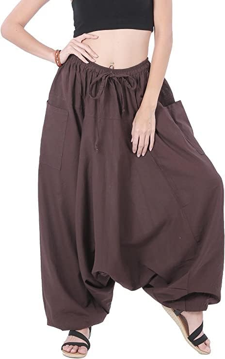 Royal Kurta Men's Baggy Cotton Hippy Pants (Dark Brown) - Image 1