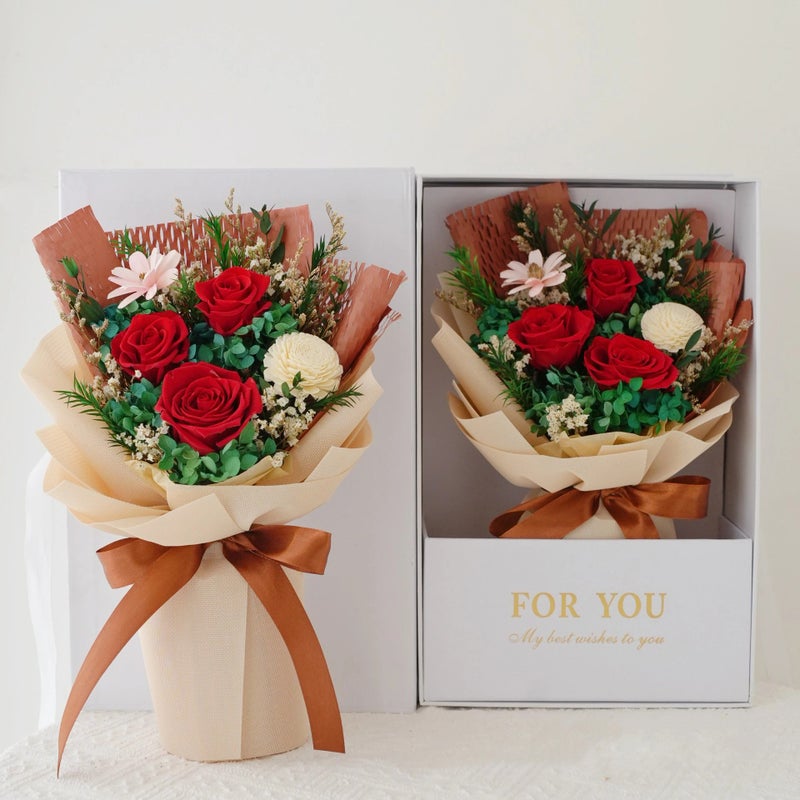 Bluejw Preserved Rose Flower Bouquet - Xmas Dried Flower Arrangement with Gift Box, Natural Dried Plants Home Decor - Image 1