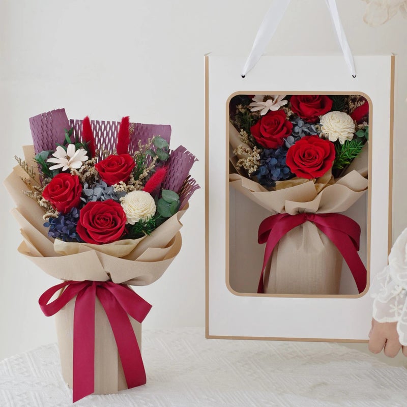 Bluejw Preserved Rose Flower Bouquet - Xmas Dried Flower Arrangement with Gift Box, Natural Dried Plants Home Decor - Image 2