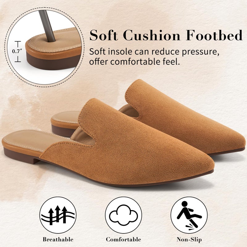 Ecetana Womens Mules Flats 2026 Pointed Toe Dressy Slip On Work Shoes for Business Comfortable Casual Slides Backless Loafers Brown - Image 5