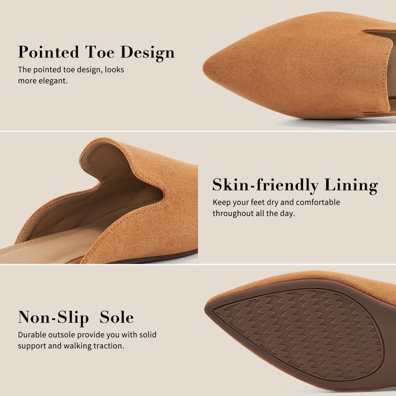 Ecetana Womens Mules Flats 2026 Pointed Toe Dressy Slip On Work Shoes for Business Comfortable Casual Slides Backless Loafers Brown - Image 4