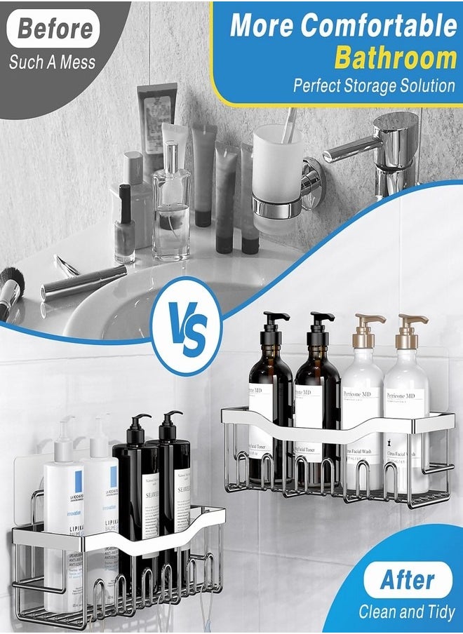 Tiokkss - Shower Caddy 5 Pack,Adhesive Shower Organizer for Bathroom Storage&Home Decor&Kitchen,No Drilling,Large Capacity,Rustproof Stainless Steel Bathroom Organizer,Shower Shelves for Inside Shower-Larger - Image 1