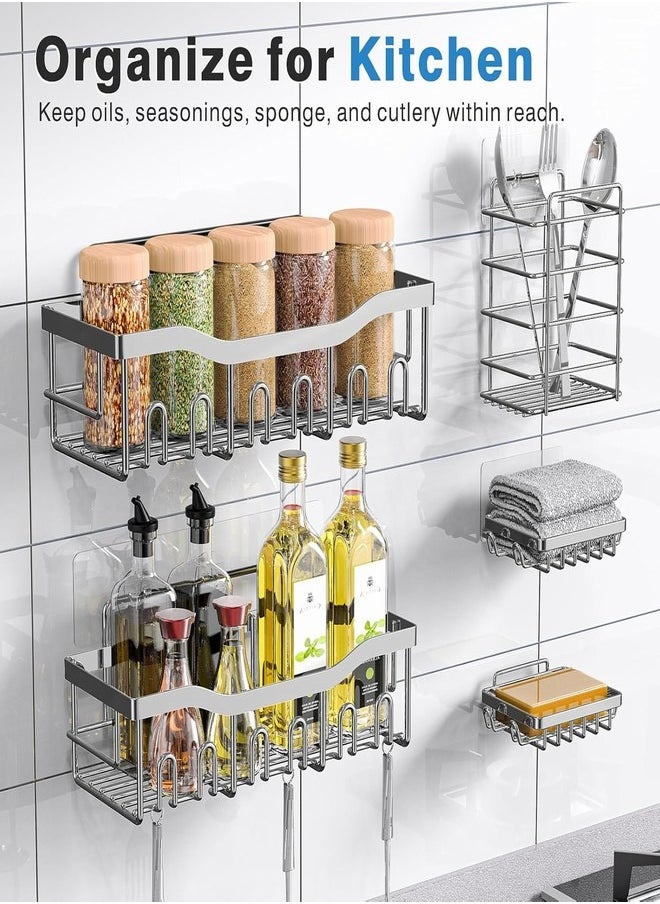 Tiokkss - Shower Caddy 5 Pack,Adhesive Shower Organizer for Bathroom Storage&Home Decor&Kitchen,No Drilling,Large Capacity,Rustproof Stainless Steel Bathroom Organizer,Shower Shelves for Inside Shower-Larger - Image 1